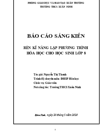 Rèn kĩ năng lập phương trình hóa học cho học sinh Lớp 8