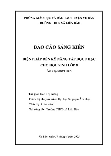 Sáng kiến kinh nghiệm Biện pháp rèn kỹ năng Tập đọc nhạc cho học sinh Lớp 8