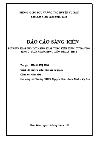 Sáng kiến kinh nghiệm Phương pháp rèn kỹ năng khai thác kiến thức từ bản đồ trong sách giáo khoa môn Địa lý THCS