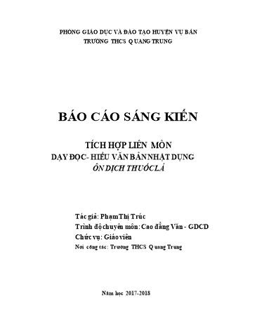 Sáng kiến kinh nghiệm Tích hợp liên môn dạy đọc hiểu văn bản nhật dụng Ôn dịch thuốc lá